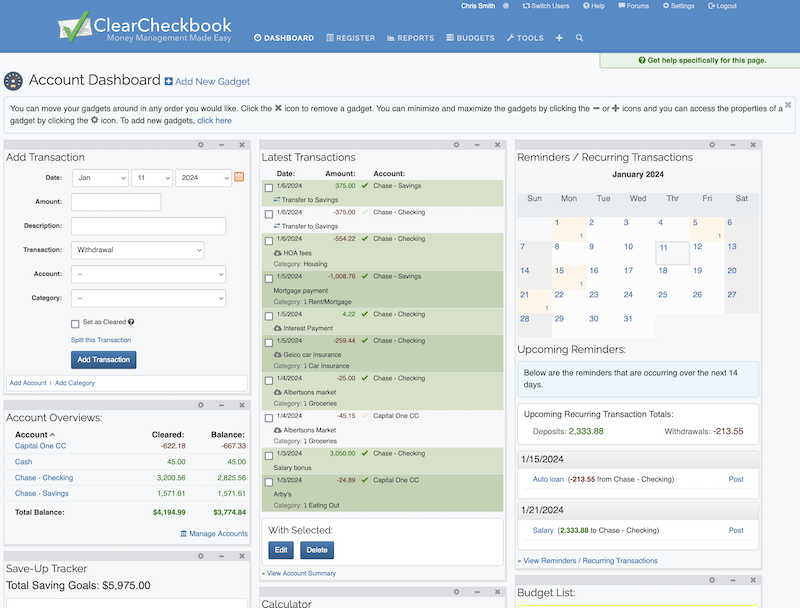 ClearCheckbook Dashboard